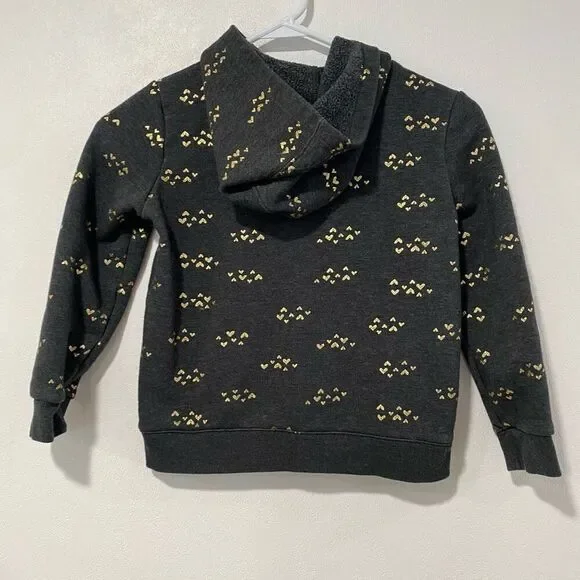 Cat & Jack Girls Black Gold Heart Sherpa-Lined Zip Hoodie Size 5 (6/6X) - Picture 2 of 4